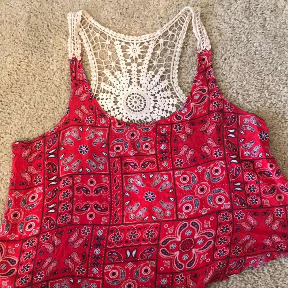 Rue21 red Top with Crochet back
